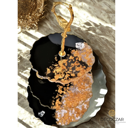 Patera na ciasto/owoce 3 poziomy Czarno złota