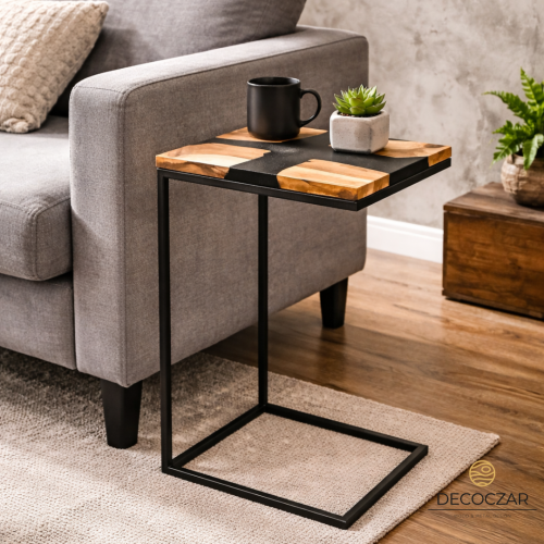 Stolik pomocniczy z czarną żywicą / pomocnik LOFT