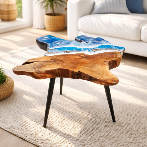 Stolik drewniany kawowy orzech włoski plaster drewna