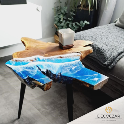 Stolik drewniany kawowy orzech włoski plaster drewna - obrazek 2