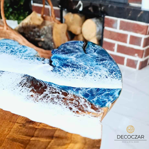 Stolik drewniany kawowy orzech włoski plaster drewna - obrazek 6