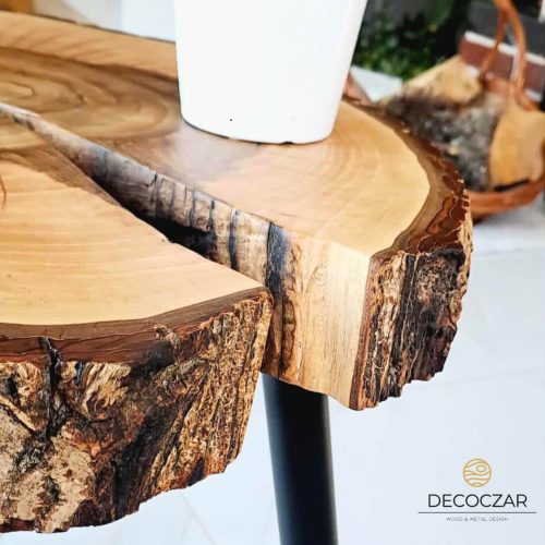 Stolik drewniany kawowy orzech włoski plaster drewna - obrazek 3