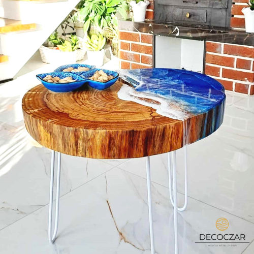 Stolik drewniany kawowy dębowy plaster drewna