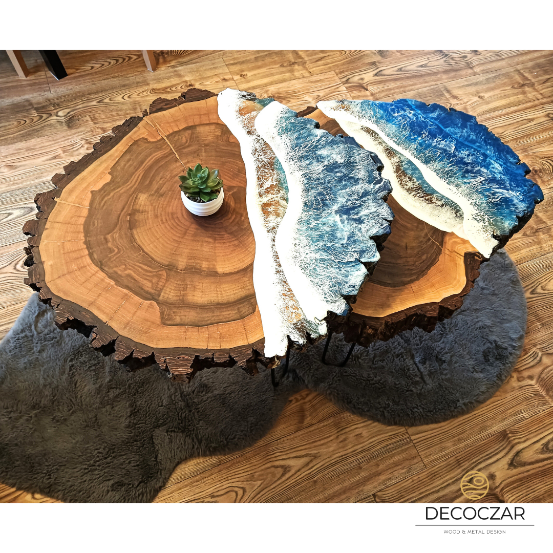 Komplet stolików morskich - orzech włoski - obrazek 3