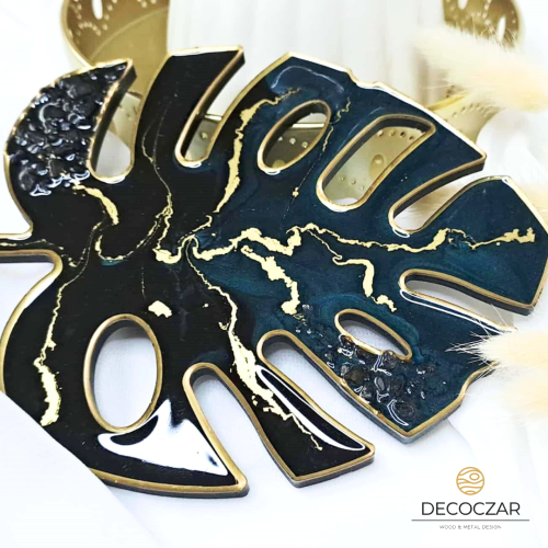 Monstera z żywicy ciemna butelkowa zieleń - czarny z kamieniami