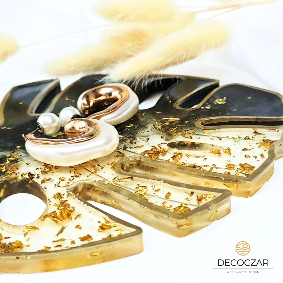 Monstera z żywicy ciemna zieleń - złota - obrazek 6