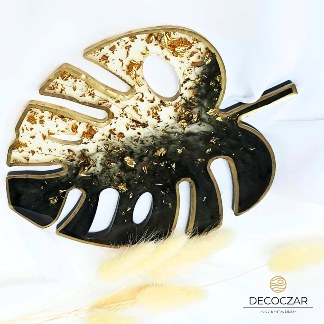 Monstera z żywicy ciemna zieleń - złota - obrazek 4