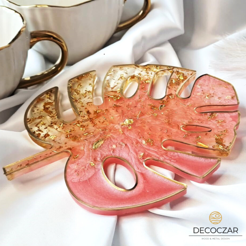 Monstera podstawka z żywicy różowo złota