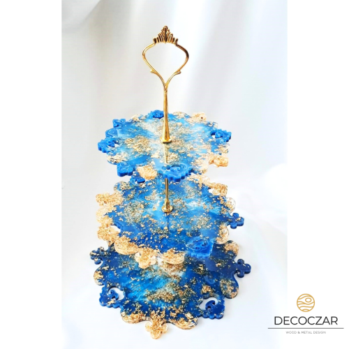 Patera na ciasto/owoce niebiesk złota "GOLD QUEEN"