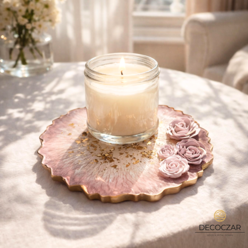 PODKŁADKI "OGRÓD W ŻYWICY" PUDROWA RÓŻA  2 SZT