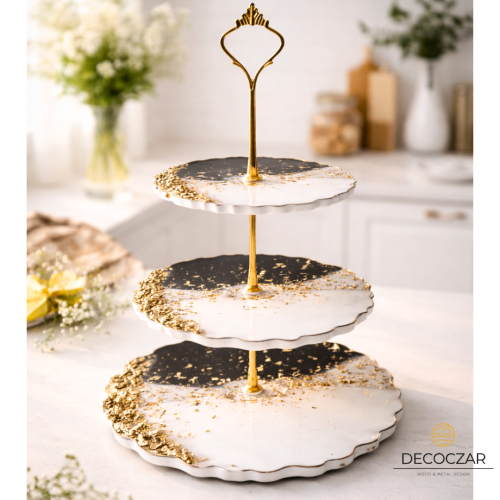 Patera na ciasto/owoce czarno biała z kamieniami