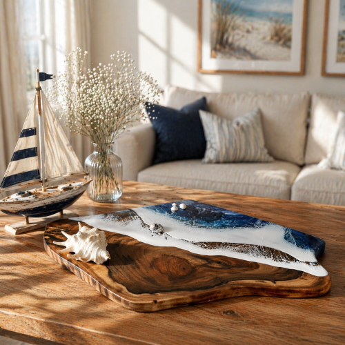 DESKA ORZECHOWA MORSKA FALA RĘKODZIEŁO Z ŻYWICĄ