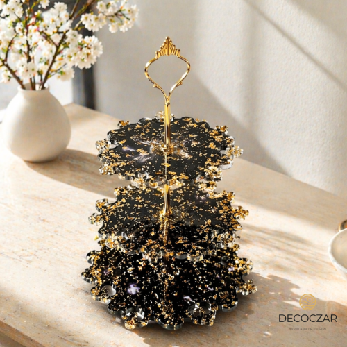 Patera na ciasto/owoce czarno złota etażerka