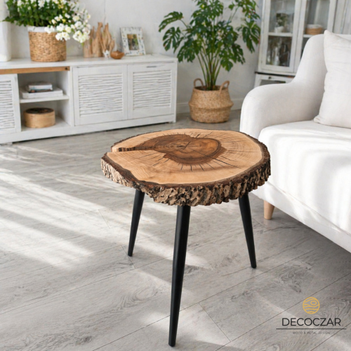 STOLIK KAWOWY Z LITEGO DREWNA ORZECH WŁOSKI Z ŻYWICĄ