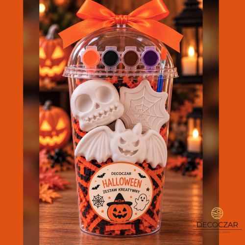 ZESTAW KREATYWNY HALLOWEEN – FIGURKI GIPSOWE +FARBY + PĘDZELEK ZESTAW 1