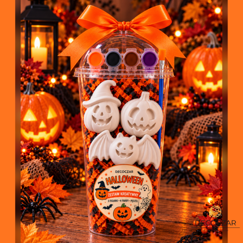 ZESTAW KREATYWNY HALLOWEEN – FIGURKI GIPSOWE +FARBY + PĘDZELEK ZESTAW 2