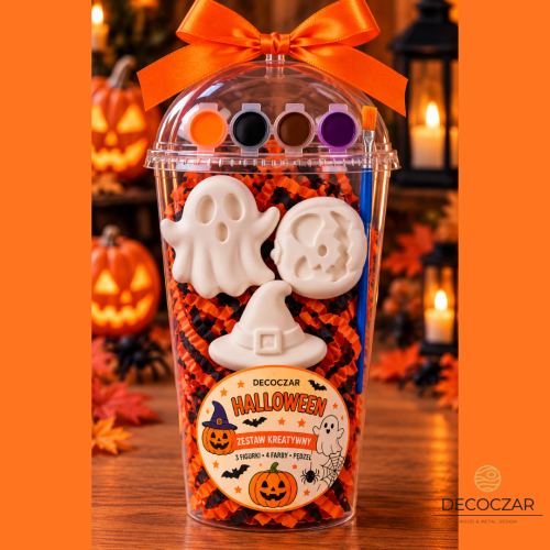 ZESTAW KREATYWNY HALLOWEEN – FIGURKI GIPSOWE +FARBY + PĘDZELEK ZESTAW 3
